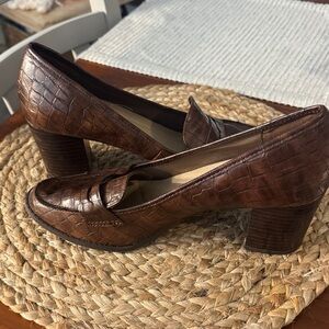 Mia Amore Brown Crocodile Pattern Block Heel Loafers